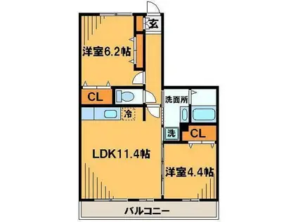 リヴェール星久喜(2LDK/3階)の間取り写真