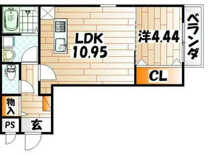 グランドプレミアム三萩野(1LDK/1階)の間取り写真