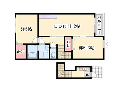 リヴァ―サイドレジデンスA(2LDK/2階)の間取り写真