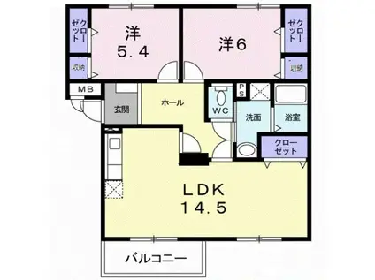 ニューエルディム裕II(2LDK/3階)の間取り写真