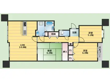 グラン・ドムール池田旭丘II番館(3LDK/1階)の間取り写真