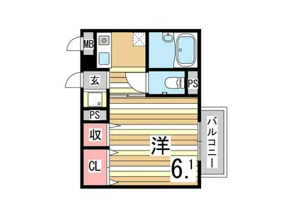 パセオミフネB棟(ワンルーム/1階)の間取り写真