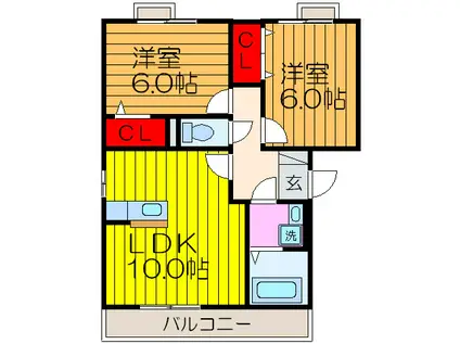 グラシアス(2LDK/2階)の間取り写真