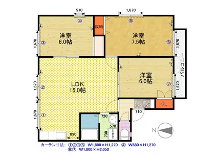 セジュールウエマツB(3LDK/1階)の間取り写真