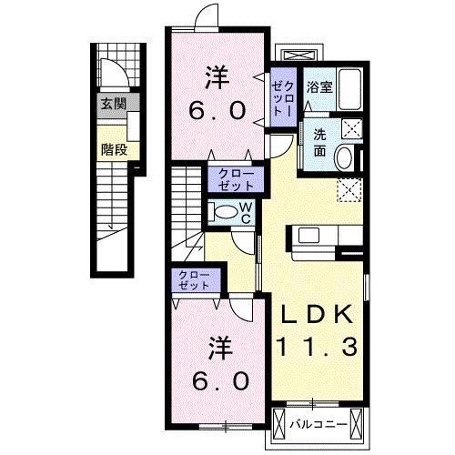 ナスカ I(2LDK/2階)の間取り写真
