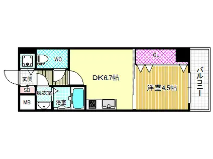 ONE ROOF FLAT FUKUSHIMA(1DK/8階)の間取り写真