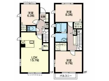 MAST TOWN 井川城(3LDK/1階)の間取り写真