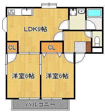 ウィンズヒル明里I(2LDK/1階)の間取り写真