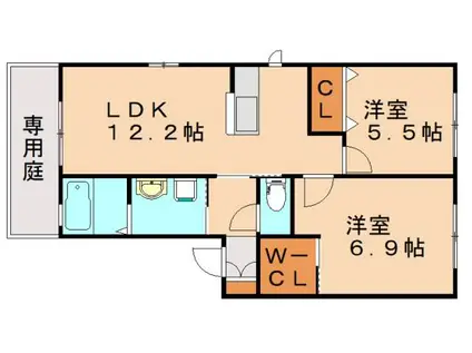 セイボヌール B棟(2LDK/1階)の間取り写真
