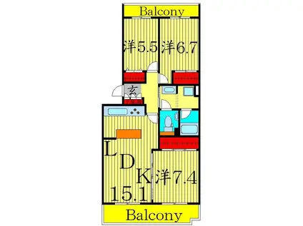 ラポール中川(3LDK/2階)の間取り写真