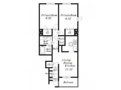 フレア 南棟(2LDK/1階)の間取り写真