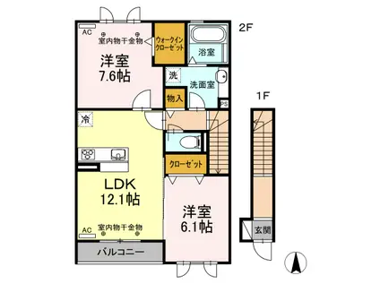 VILLANAGAYA A棟(2LDK/2階)の間取り写真