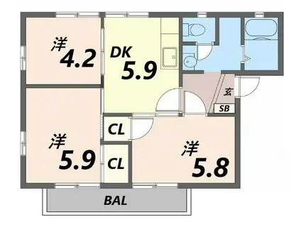 クレスコB(3DK/2階)の間取り写真