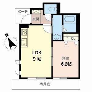 シャーメゾン津久野(1LDK/1階)の間取り写真