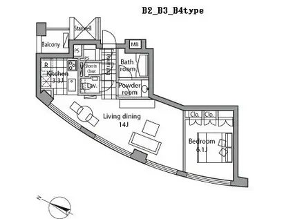 レジディアタワー乃木坂(1LDK/10階)の間取り写真