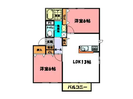 シャーメゾン魚住(2LDK/2階)の間取り写真