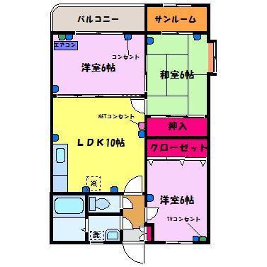 エクセル南(3LDK/2階)の間取り写真