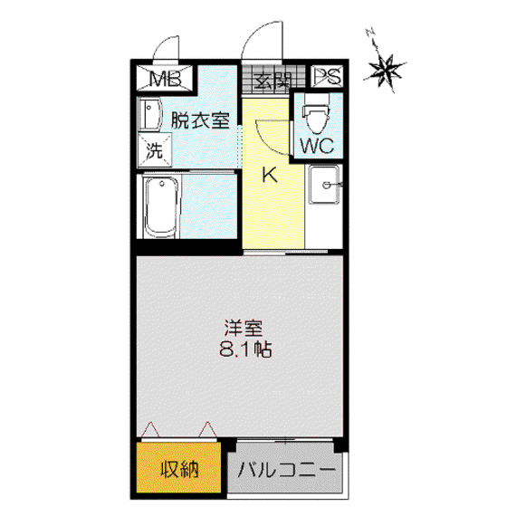 三記マンション内町(1K/3階)の間取り写真