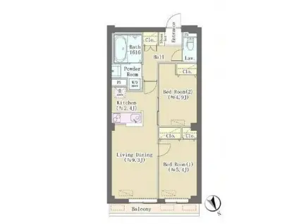 ヒルトップレジデンス大崎(2LDK/3階)の間取り写真