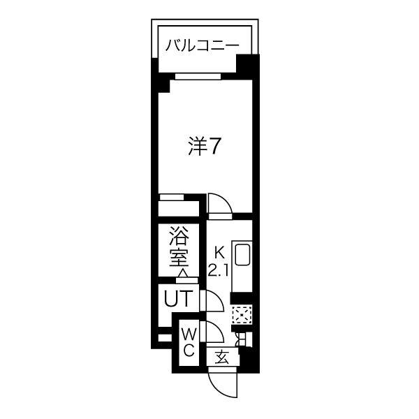 ラトゥール連坊(1K/3階)の間取り写真