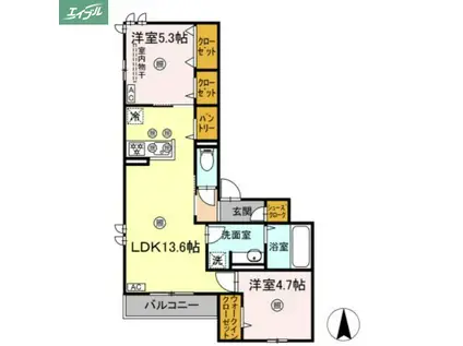 プレミール北長瀬(2LDK/3階)の間取り写真