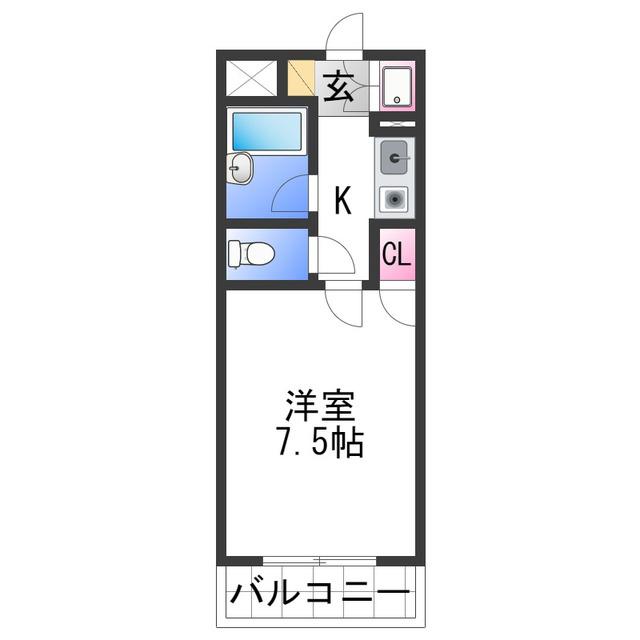 シャルマンフジ中之島壱番館(1K/2階)の間取り写真