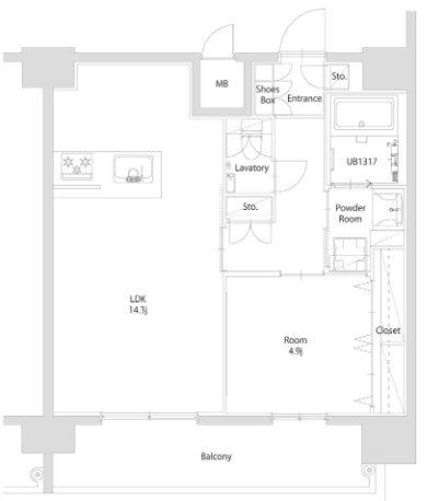 エンクレスト博多PARKSIDE(1LDK/14階)の間取り写真