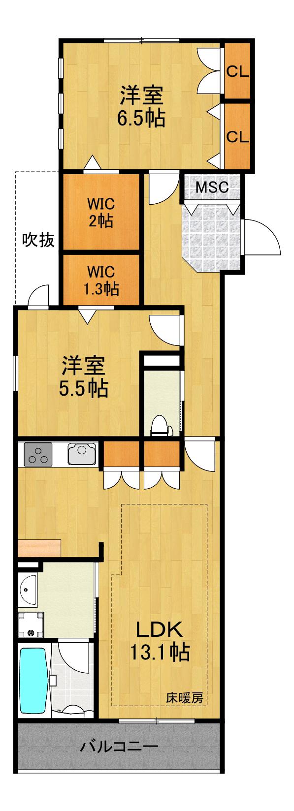 LA MAISON 千年(2LDK/2階)の間取り写真