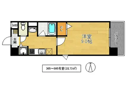 AHBONII(1K/3階)の間取り写真