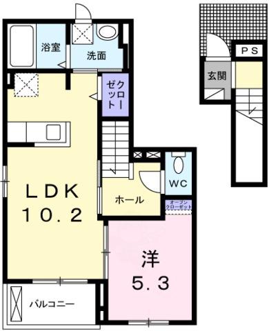 パジェール・ドゥ(1LDK/2階)の間取り写真