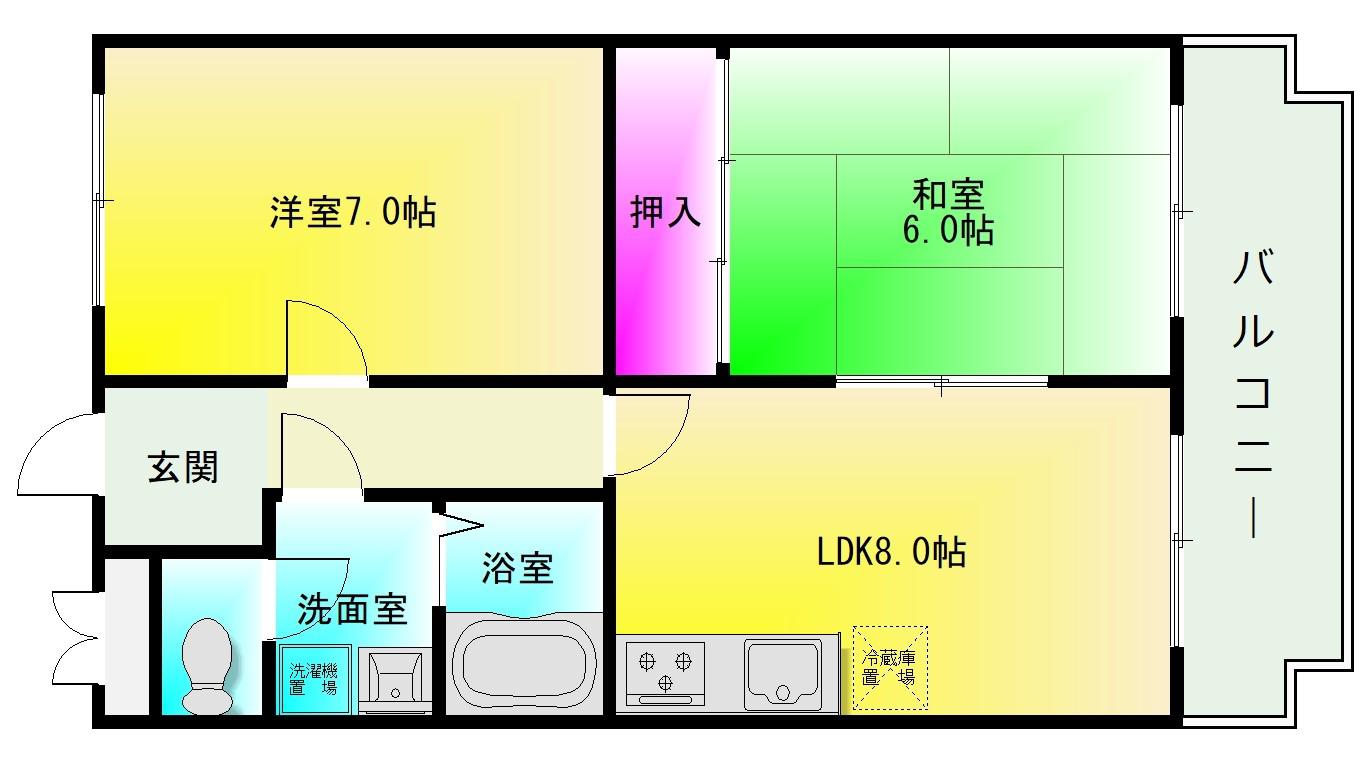 ロイヤル八尾(2LDK/2階)の間取り写真