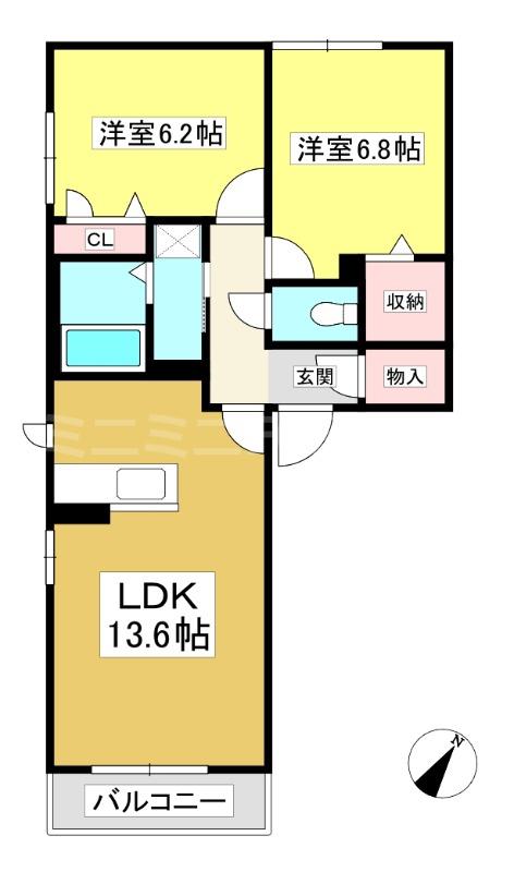 マノワール(2LDK/2階)の間取り写真