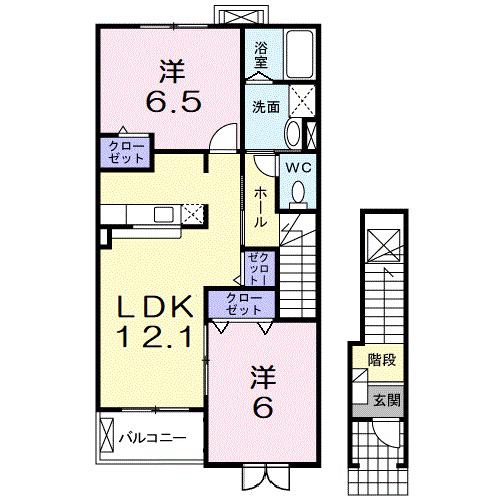 コーポ勢多V番館(2LDK/2階)の間取り写真