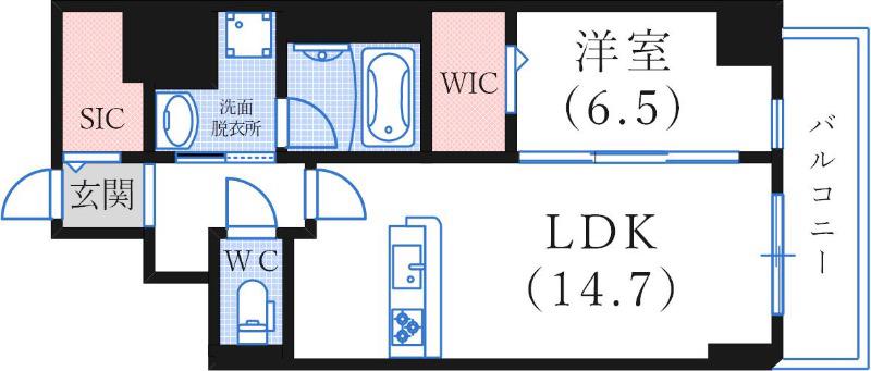 INICIO甲南山手(1LDK/8階)の間取り写真