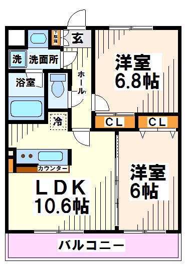 ウィステリア浅間(2LDK/2階)の間取り写真