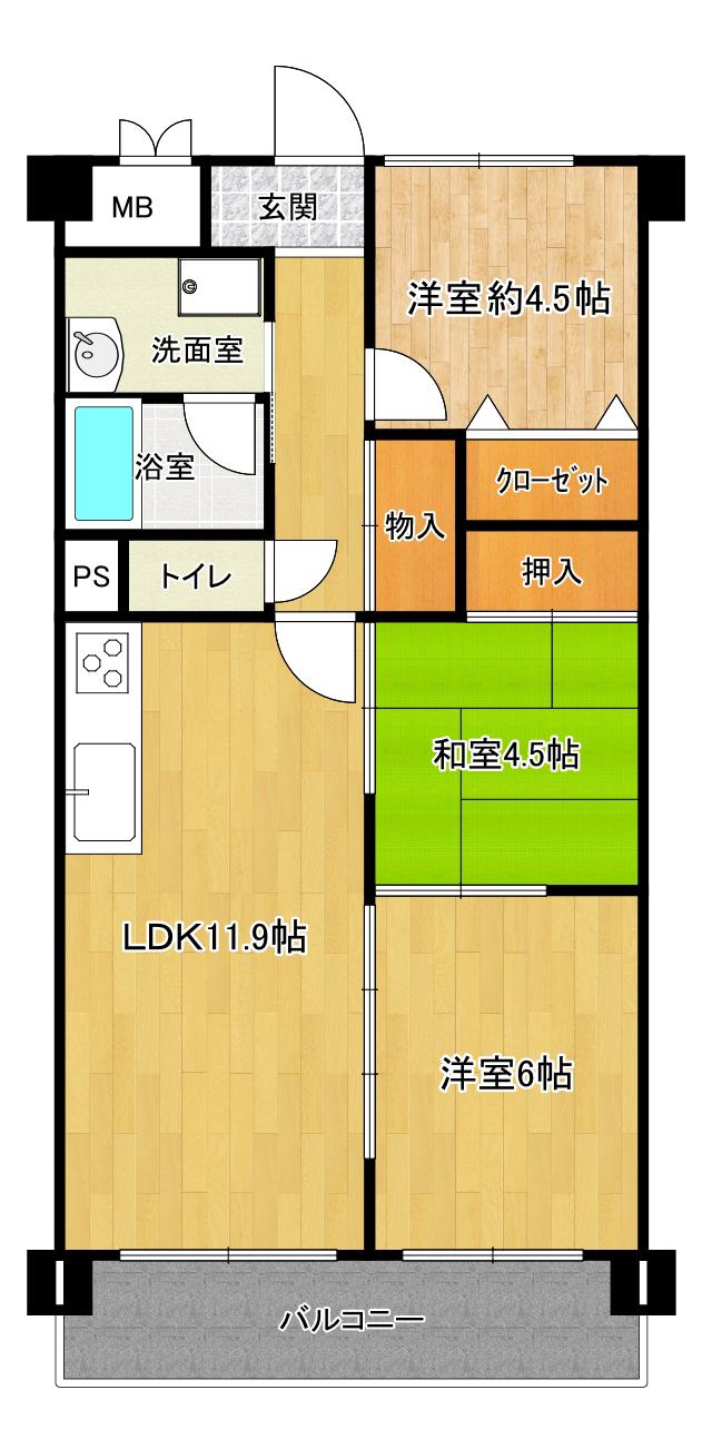 桜川グリーンコーポラス(3LDK/7階)の間取り写真
