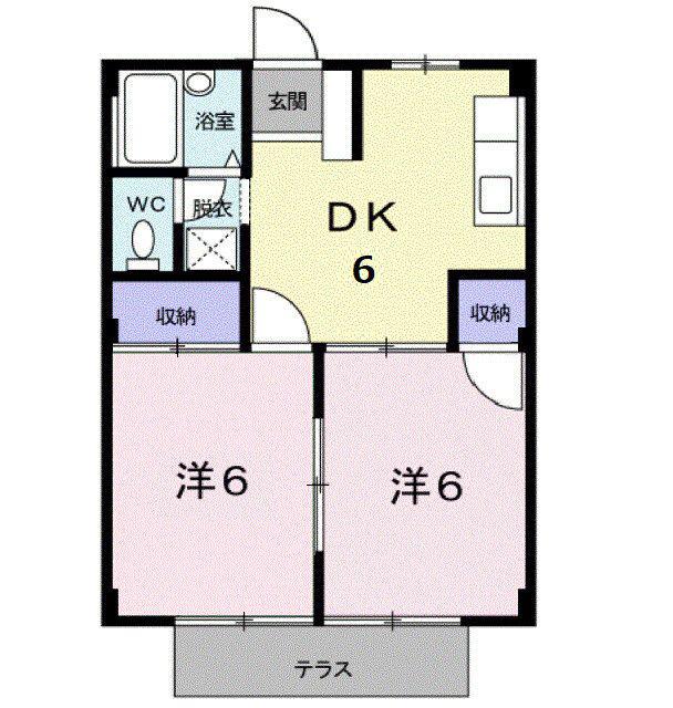シティハイツ下河内A(2DK/1階)の間取り写真