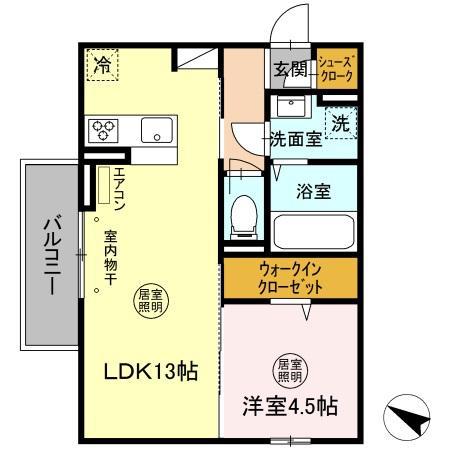 ウエスト・パーク B(1LDK/2階)の間取り写真