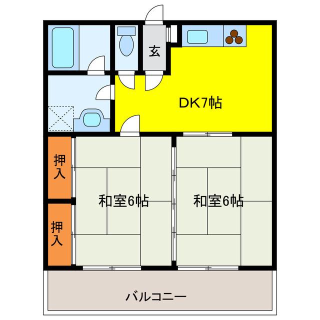 エメラルドマンション(2DK/4階)の間取り写真
