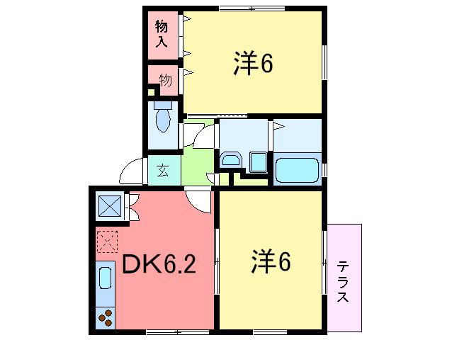 クレール西岡本(2DK/1階)の間取り写真
