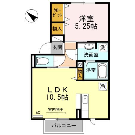 セジュール上ノ山II(1LDK/2階)の間取り写真
