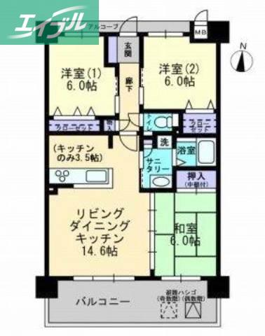 アルファライフ岡山駅南(3LDK/7階)の間取り写真