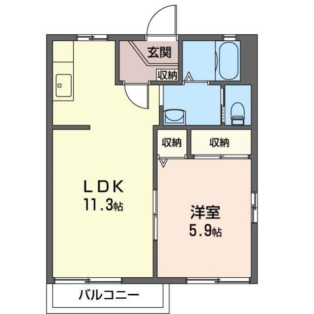 ドミールB(1LDK/1階)の間取り写真