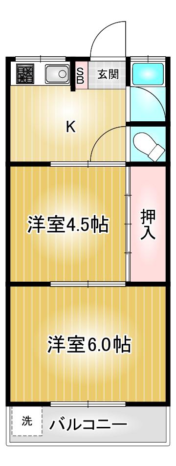 星ヶ丘荘(2K/1階)の間取り写真