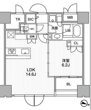 東神田テラスレジデンス(1LDK/10階)の間取り写真