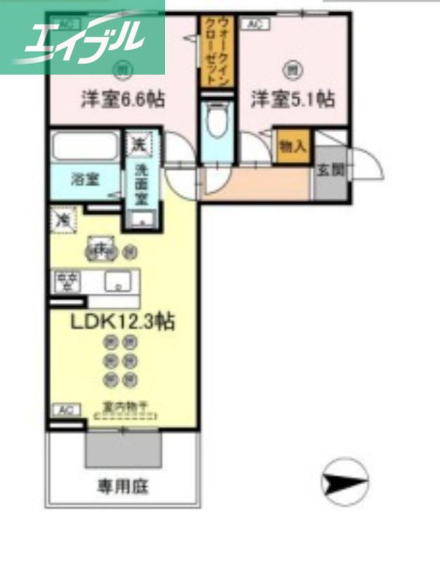 トリシア上中野(2LDK/1階)の間取り写真