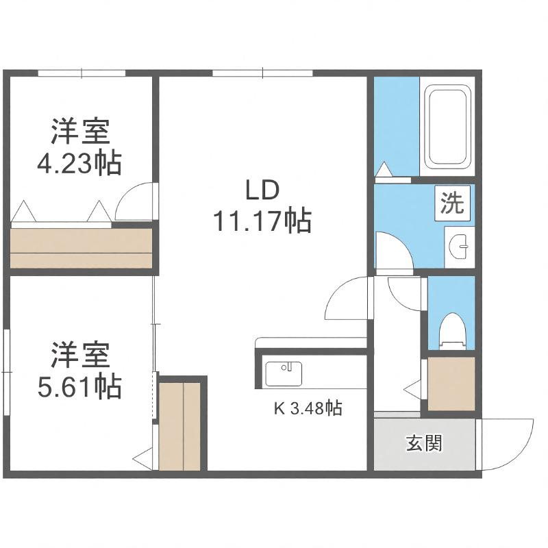 ヴォーネン幌西(2LDK/1階)の間取り写真