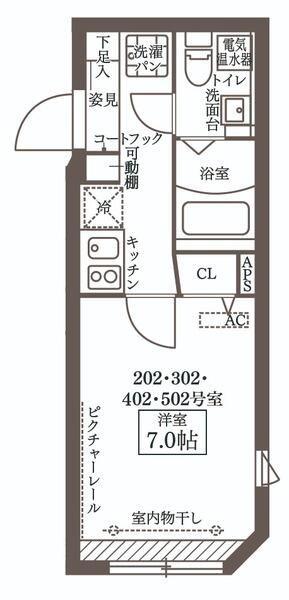 COCOCUBE南大塚(1K/3階)の間取り写真