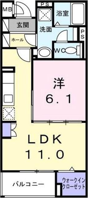 メゾングランディール新川崎(1LDK/2階)の間取り写真