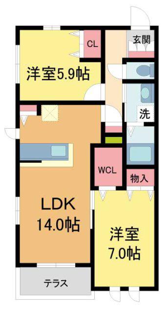 LE CIEL SHUKUGAWA(2LDK/1階)の間取り写真